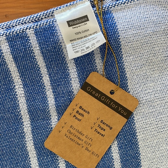 Widdonen Turkish Beach TOWEL in blue&white. 36”x72”. 100% Cotton. - Picture 3 of 6